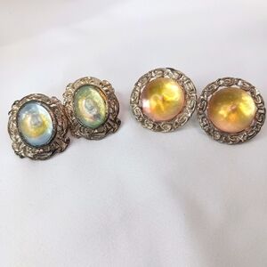 Vintage Silver Filigree Pastel Bubble Earring Set.